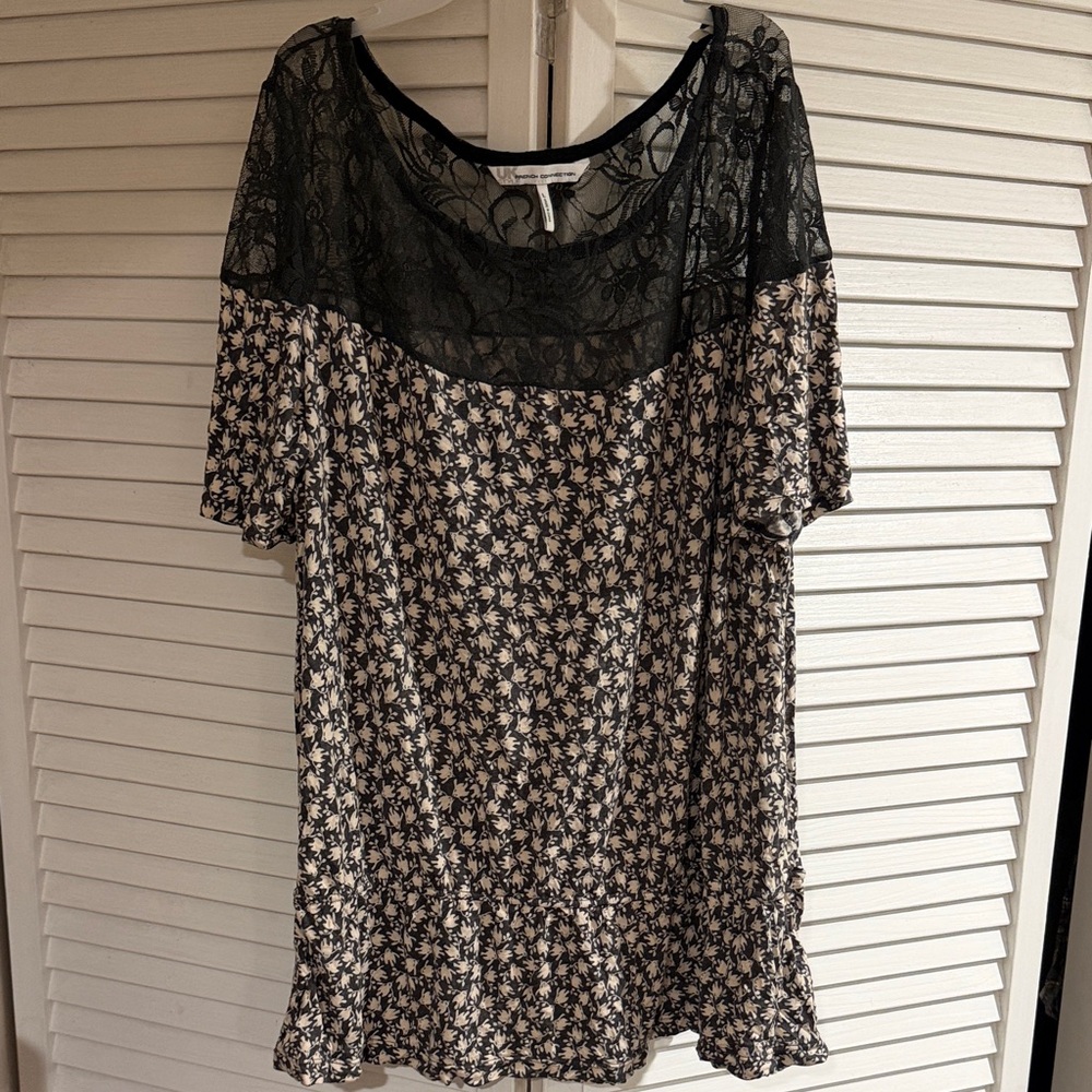 French Connection Black and Cream Lace Blouse